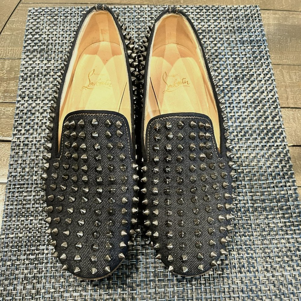 Christian Louboutin Roller Spikes Denim Loafers 38 1/2